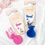 Personalized Wooden Engraving Tooth Fairy Star Name Door Hanger with Money Slot and Velvet Pouch Encourage Birthday Gift for Kids