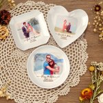 Personalisierte Aquarell Malerei Stil Foto Keramik Trinket Schmuck Schale mit Text und Datum Hochzeit Verlobung Jahrestag Geschenk für Paare Newlyweds