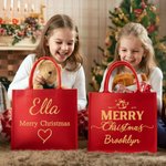 Personalisierte Weihnachtsbaum Elch goldenen Kranz große rote Leinen Tragetasche mit Namen Weihnachten Party Favor Geschenk für Familie Freunde
