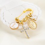 Gepersonaliseerde Kruis Parel Veiligheidsbroche Pin met Initiaal en Hanger Sacrament Doop Cadeau voor Kinderen Vrouwen
