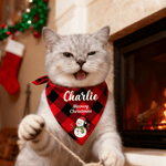 Personalized Santa Claus Snowman Soft Plaid Pet Bandana with Pet Name and Text Pet Wear Christmas Gift for Pet Owners Lovers