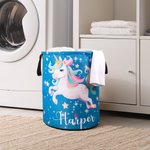 Cesto para la ropa personalizado con nombre de unicornio de fantasía y asa impermeable Decoración de cuarto de niños Regalo de inauguración de la casa para niños