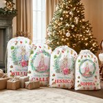 Personalized Cute Peter Rabbit Wreath Drawstring Christmas Gift Bag with Name Christmas Eve Party Gift for Kids Family Friends