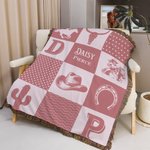 Personalised Western Cowboy Plaid Soft Baby Blanket with Name and Tassels Birthday Baby Shower Gift for Newborns New Parents