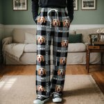 Personalised Plaid Avatar Pet Portrait Pyjama Bottoms with Name and Drawstring Christmas Birthday Gift for Kid Adult Pet Lover