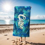 Personalised Waves Tie Dye Quick Dry Beach Towel with Name Travel Essentials Beach Party Birthday Gift for Women Men