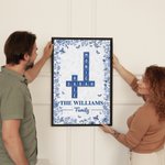 Personalisierte blaue florale Familie Kreuzworträtsel Kunst Poster rahmenlose gerahmte Malerei mit Namen und Text Wanddekoration Geburtstagsgeschenk für Familien