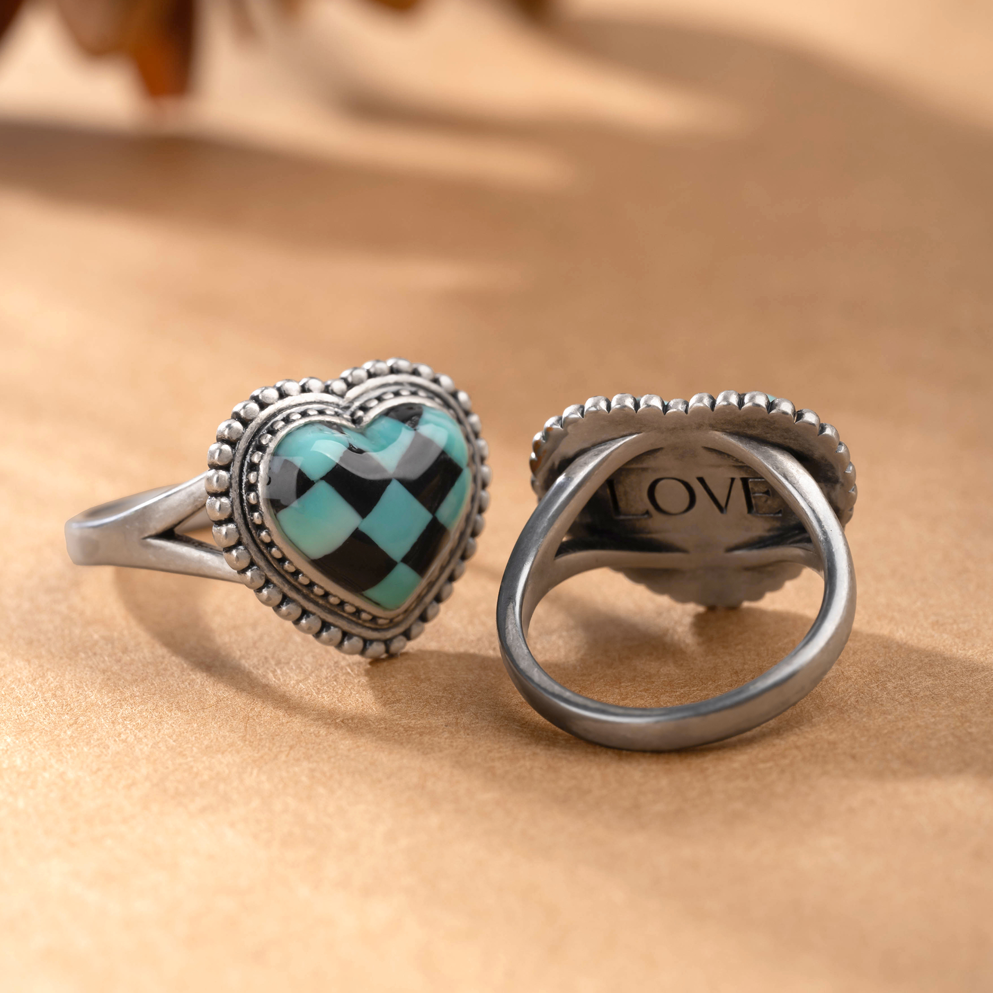 Bague personnalisée en forme de coeur avec nom gravé, inspiration turquoise, style western, Noël, anniversaire Cadeau pour femme
