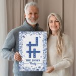 Personalisierte blaue florale Familie Kreuzworträtsel Kunst Poster rahmenlose gerahmte Malerei mit Namen und Text Wanddekoration Geburtstagsgeschenk für Familien