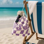 Personalised Multicolor Checkerboard Soft Quick Dry Hooded Beach Towel with Name Summer Vacation Travel Essentials Gift for Kids Family