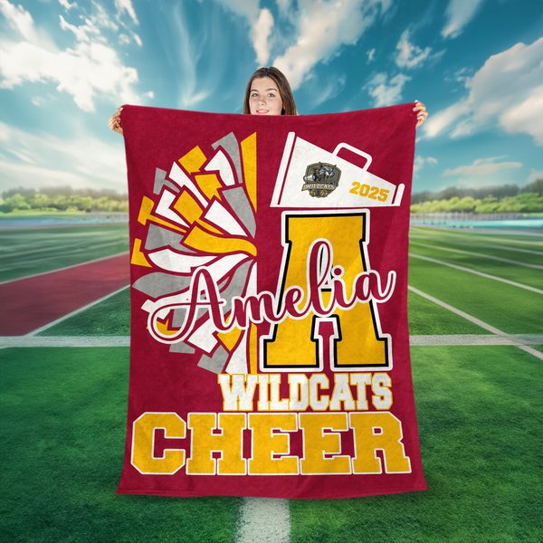 Personalized Pom-Pom Loudspeaker Design Cheer Soft Throw Blanket with Name and Team Name Home Decor Senior Night Anniversary Gift for Cheerleaders