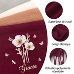 Écharpe à Franges Multicolore Personnalisée avec Nom et Fleur Style d'Aquarelle Cadeau d'Anniversaire de Noël pour Femme