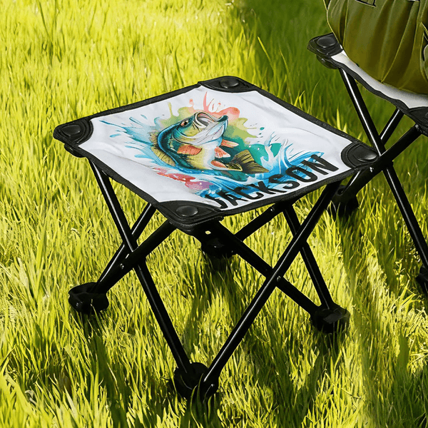 Personalized Cartoon Fish Folding Fishing Stool with Name Outdoor Activities Camping Gift for Fishing Enthusiasts