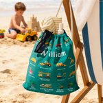 Gepersonaliseerde Multicolour Bouwvrachtwagen Graafmachine Bulldozer Oversized Sneldrogende Strandhanddoek met Tekst Verjaardagscadeau voor Jongens Meisjes Truck Lovers