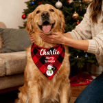 Personalized Santa Claus Snowman Soft Plaid Pet Bandana with Pet Name and Text Pet Wear Christmas Gift for Pet Owners Lovers
