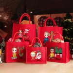 Personalised Snowman Cartoon Character Large Red Burlap Tote Bag with Name and Initial Party Favor Christmas Gift for Kids Adults