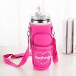 Personalised Pink Doll Style Water Bottle Carrier Bag for 40oz Stanley Tumbler with Straw Topper Pouch and Adjustable Strap Birthday Gift for Her