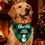 Personalized Santa Claus Snowman Soft Plaid Pet Bandana with Pet Name and Text Pet Wear Christmas Gift for Pet Owners Lovers