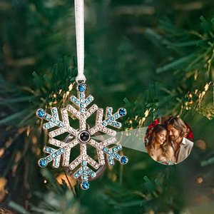 Personalisierte Schneeflocke Foto Projektion Keychain Ornament mit Lanyard Weihnachten Jahrestag Geburtstag Geschenk für Familie Freund