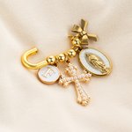 Gepersonaliseerde Kruis Parel Veiligheidsbroche Pin met Initiaal en Hanger Sacrament Doop Cadeau voor Kinderen Vrouwen