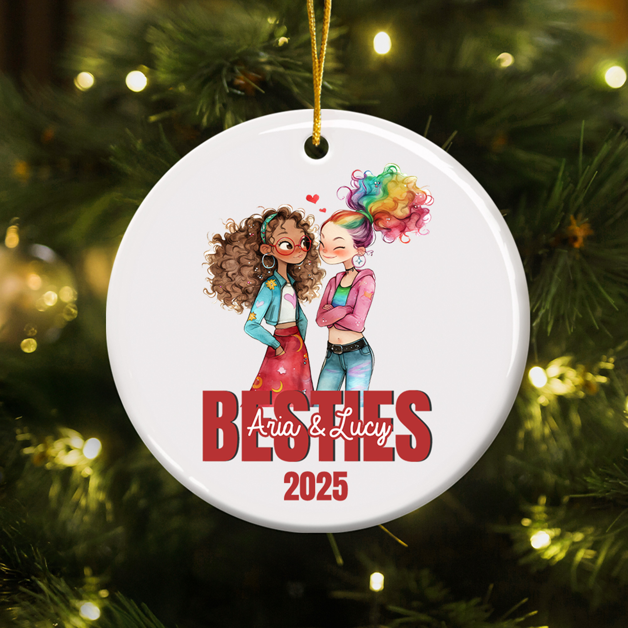 Ornement personnalisé en céramique avec nom et texte pour les amies Cadeau de Noël pour les amies de filles