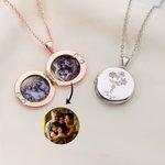 Personalized 1-5 Birth Flowers Locket Necklace with Engraved Name and 2 Photos Dainty Jewelry Anniversary Birthday Gift for Women