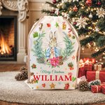 Personalized Cute Peter Rabbit Wreath Drawstring Christmas Gift Bag with Name Christmas Eve Party Gift for Kids Family Friends