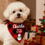 Personalized Santa Claus Snowman Soft Plaid Pet Bandana with Pet Name and Text Pet Wear Christmas Gift for Pet Owners Lovers
