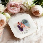 Personalisierte Aquarell Malerei Stil Foto Keramik Trinket Schmuck Schale mit Text und Datum Hochzeit Verlobung Jahrestag Geschenk für Paare Newlyweds