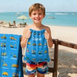 Gepersonaliseerde Multicolour Bouwvrachtwagen Graafmachine Bulldozer Oversized Sneldrogende Strandhanddoek met Tekst Verjaardagscadeau voor Jongens Meisjes Truck Lovers