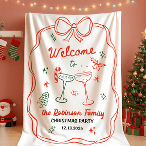 Personalised Hand-Drawn Style Soft Throw Blanket with Name and Date Housewarming Party Christmas Gift for Family Friends