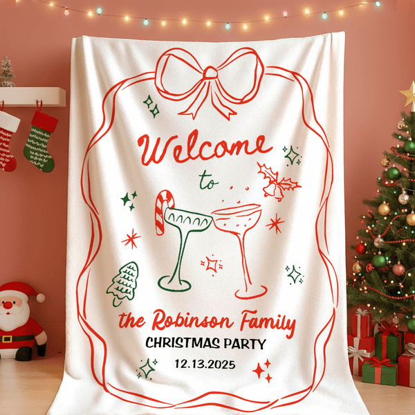 Personalized Hand-Drawn Style Soft Throw Blanket with Name and Date Housewarming Party Christmas Gift for Family Friends