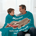 Personalized Multicolor Cute Sloth Design Soft Throw Blanket with Name and Text Mother's Day Birthday Christmas Gift for Kid Her