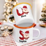 Personalised Cute Cartoon Santa Claus Snow Initial Design Multicolor 12 oz Enamel Mug with Name Daily Use Christmas Gift for Boys Girls