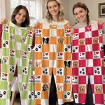 Gepersonaliseerde Pootjes en Dambordprint Lange Pyjamabroek met Naam met Trekkoord voor 1-4 Huisdierfoto’s Verjaardagscadeau voor Dierenliefhebbers