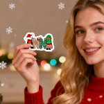 Personalized Christmas Theme Design Waterproof Stickers Labels with Name Christmas Decor Party Favors for Family Friends