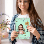 Personalized Birth Flower Cartoon Character A5 Spiral Notebook with Name and 120 Lined Pages Birthday Christmas Gift for Family Friends Book Lovers
