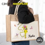 Personalized Cute Tail-Bouncing Marsupilami Jute Tote Bag with Name Birthday Christmas Gift for Friends | Callie × Marsupilami®