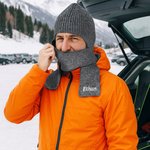 Personalized Multicolor Embroidered Birth Flower Warm 2-in-1 Knit Hooded Scarf with Name Birthday Gift for Woman Man Family