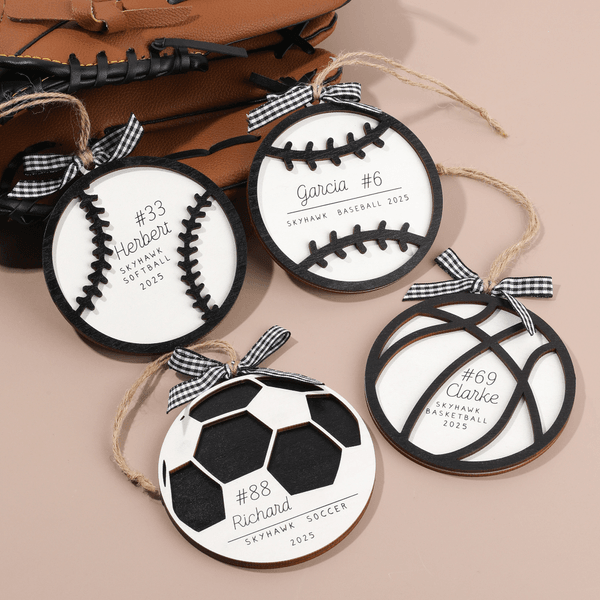 Personalised Sports Ball Shape Wooden Ornament with Name Number and Year  Festival Decor Christmas Gift for Sports Lovers