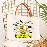 Personalized Cute Tail-Bouncing Marsupilami Canvas Tote Bag with Name and PU Leather Handle Birthday Gift for Friends | Callie × Marsupilami®