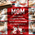 Personalized Family Photos Flower Heart Soft Throw Blanket with Nickname Home Decor Christmas Birthday Gift for Mom
