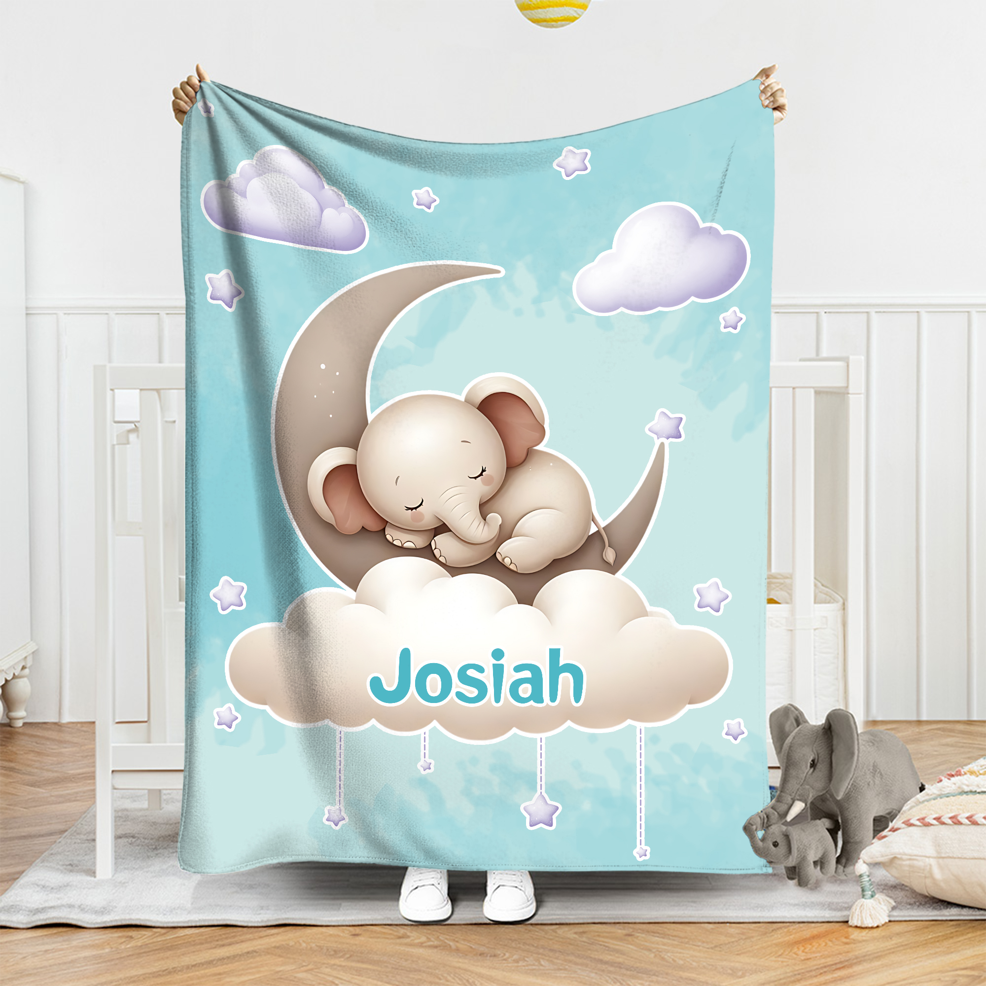 Couverture Douce Personnalisée avec Mignon Animal Endormi de Dessin Animé et Nom Décoration Intérieure Cadeau Anniversaire Noël pour Enfants