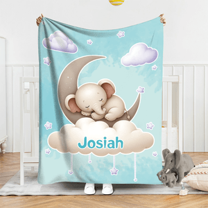 Personalised Moon Cloud Star Cute Cartoon Sleeping Animal Soft Throw Blanket with Name Home Decor Birthday Christmas Gift for Kids