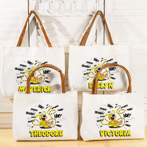 Personalized Cute Tail-Bouncing Marsupilami Canvas Tote Bag with Name and PU Leather Handle Birthday Gift for Friends | Callie × Marsupilami®