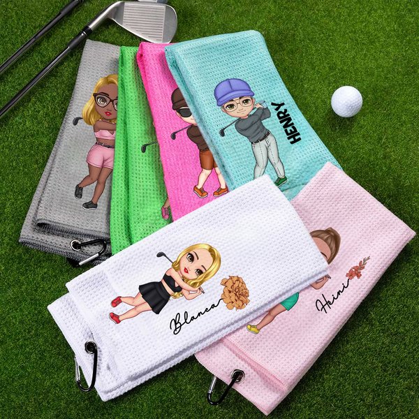 Birth Flower Cartoon Character Waffle Golf Towel - Name Embroidered