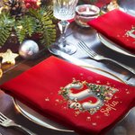 Tovagliolo rosso personalizzato in 100% cotone con renna e iniziale riutilizzabile decor da tavolo regalo di Natale per famiglia e amici
