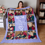 Personalized Family Photos Flower Heart Soft Throw Blanket with Nickname Home Decor Christmas Birthday Gift for Mom