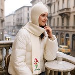 Personalized Multicolor Embroidered Birth Flower Warm 2-in-1 Knit Hooded Scarf with Name Birthday Gift for Woman Man Family