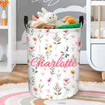 Personalized Multicolor Wildflower Waterproof Laundry Storage Basket with Handle and Name Baby Shower Birthday Gift for Kids Moms